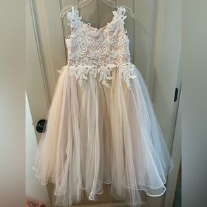 Ivory lace, champagne tool, beautiful flower girl dress.